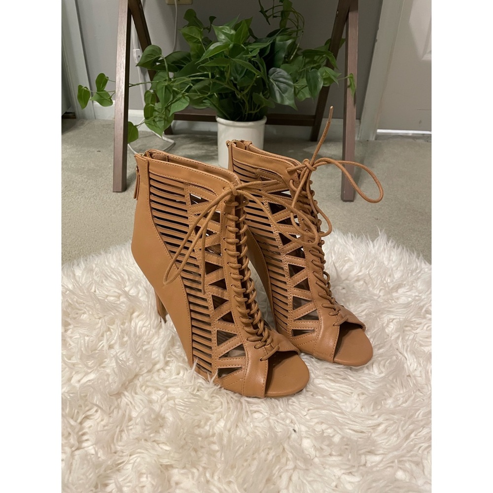 Anne Michelle Princess High Heel Lace Up Cut Out Booties